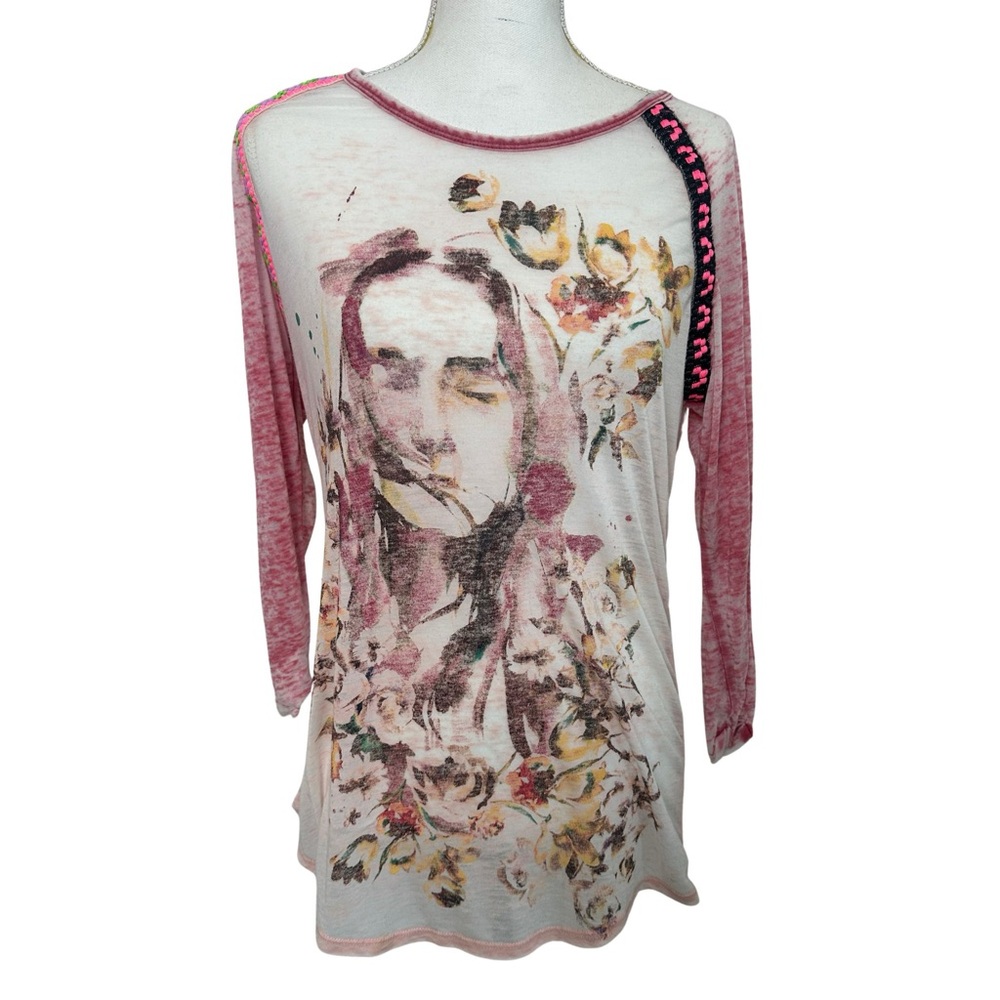 Custo Barcelona Pink Artistic Floral  Long-Sleeve Top